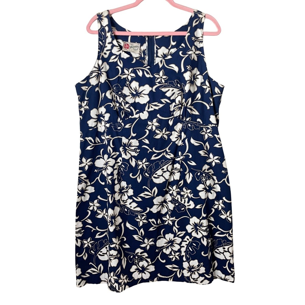 Vintage Hilo Hattie Hawaiian Hibiscus Tropical Floral Mini Dress Blue White 20